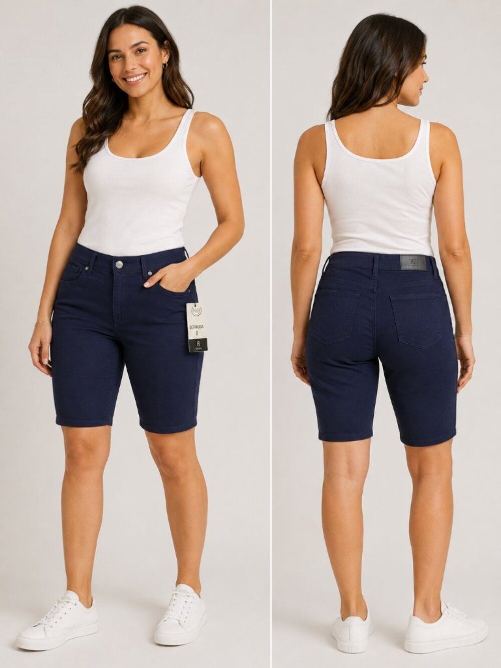 1822 Bermuda Shorts Women’s Size 8 Navy Blue Stretch Denim NWT